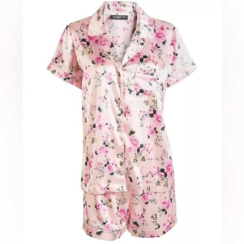 New INC Girl's Mommy & Me Satin Notched Collar Top & Shorts Pajamas Set 6
